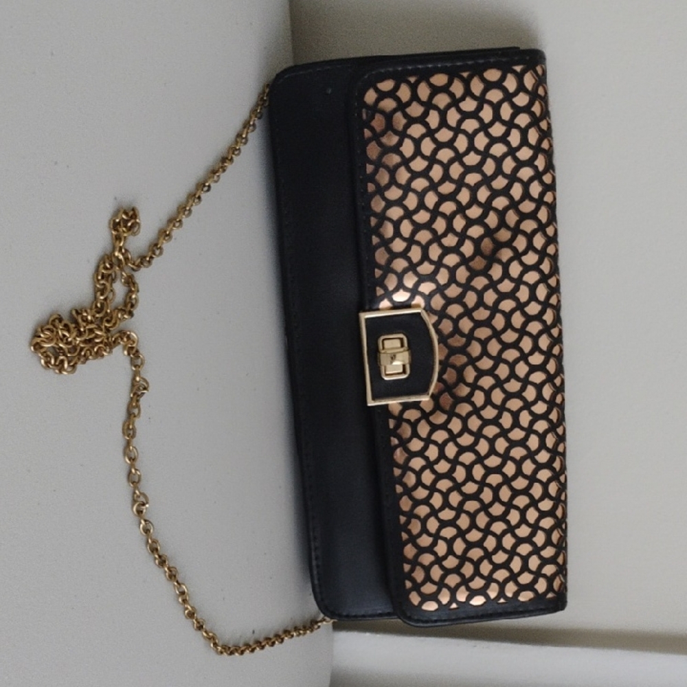 MMS Design Studio Black and Gold Patterned Clutch